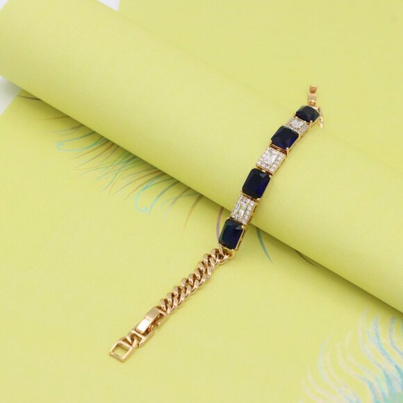 "Rose Gold Bracelet with Deep Blue and White Crystal Accents, XPBL0811 - Picture 5 of 12